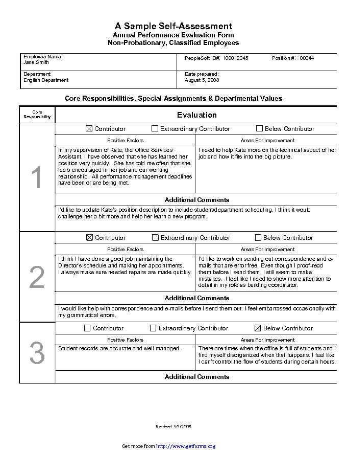 Sample Self Evaluation
