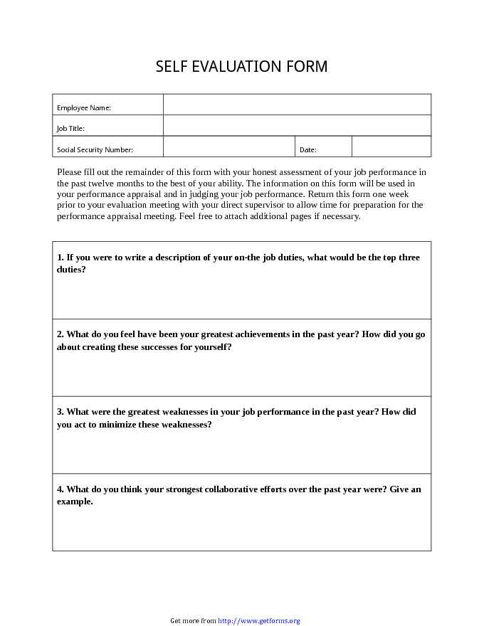 Self Evaluation Form