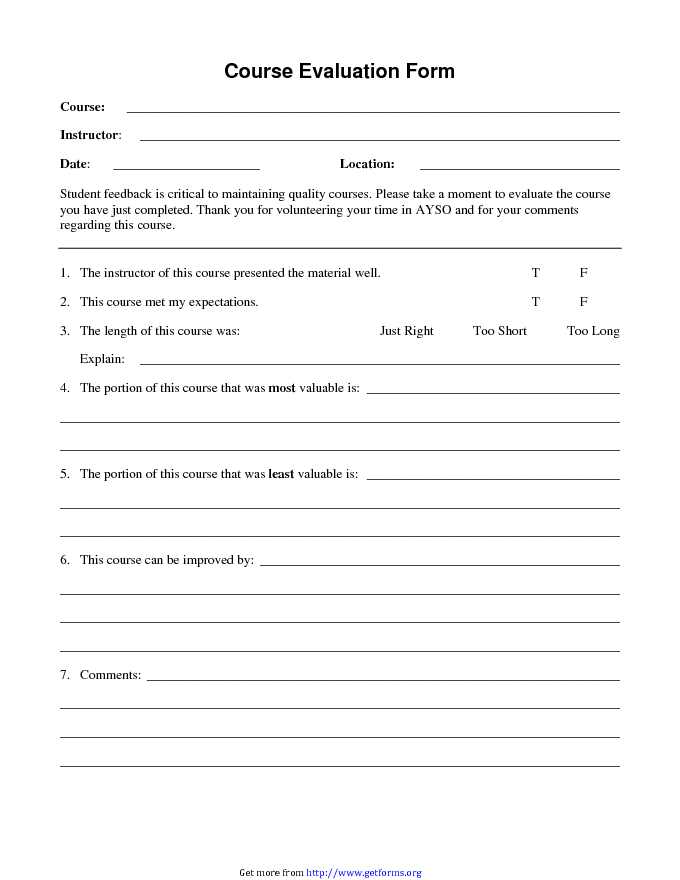 Course Evaluation Form 1
