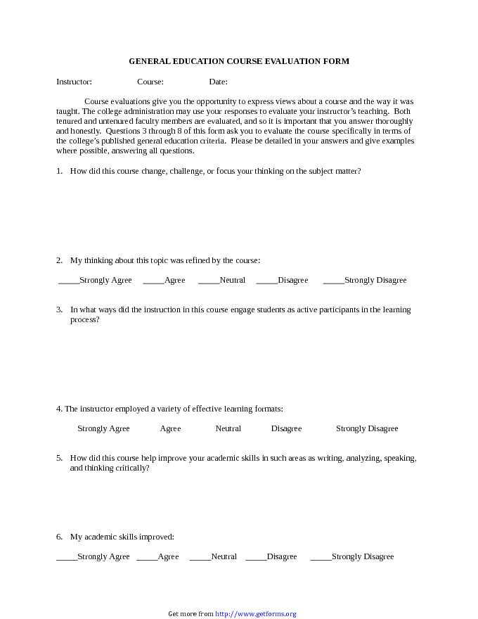 Course Evaluation Form 2