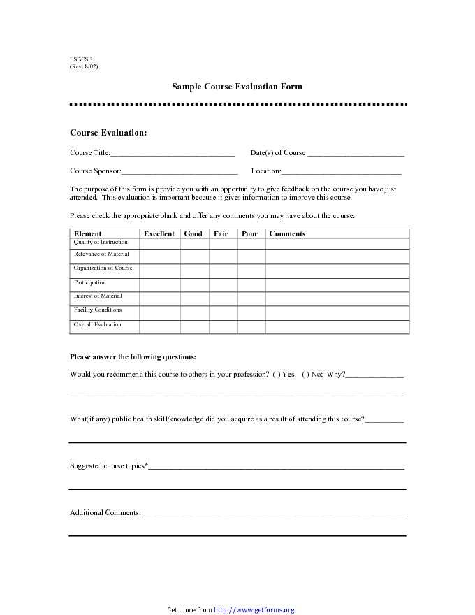 Course Evaluation Form 3