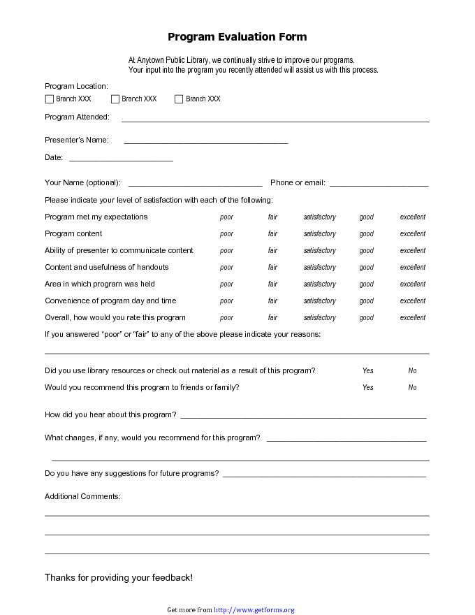 Program Evaluation Form