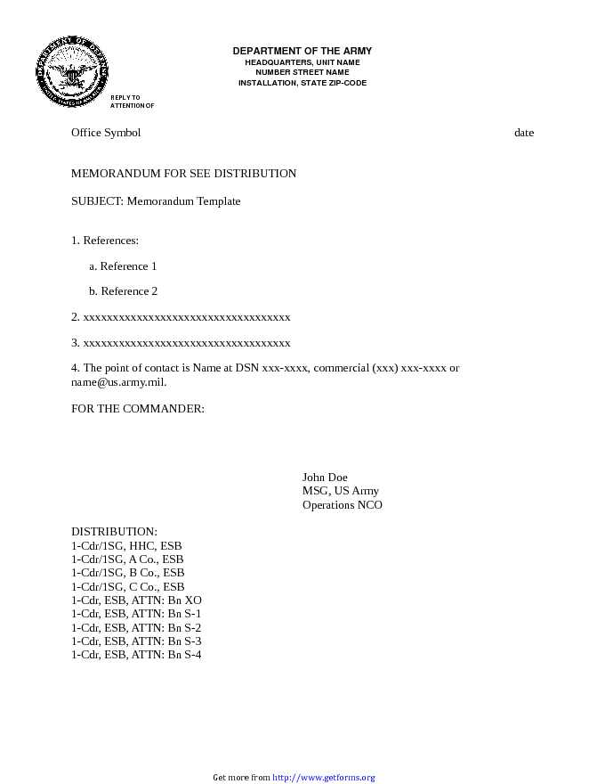 Army Memorandum Template 1