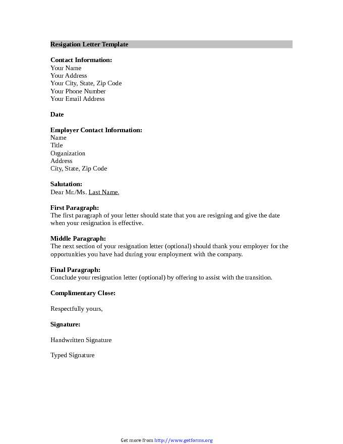 Letter of Resignation Template Microsoft