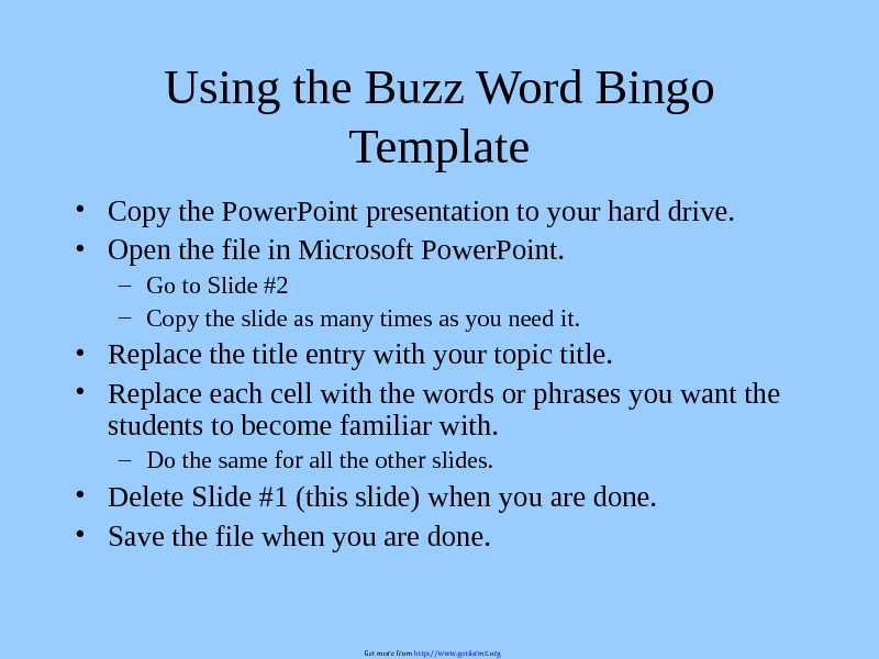 Buzz Word Bingo Game Template