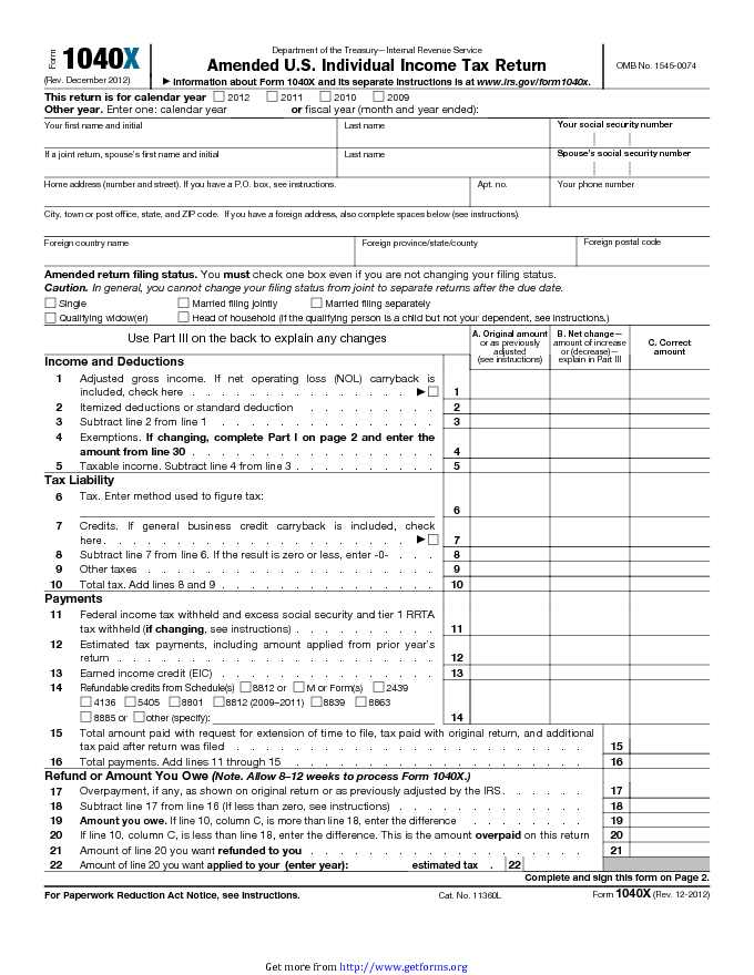 1040X Form 2012