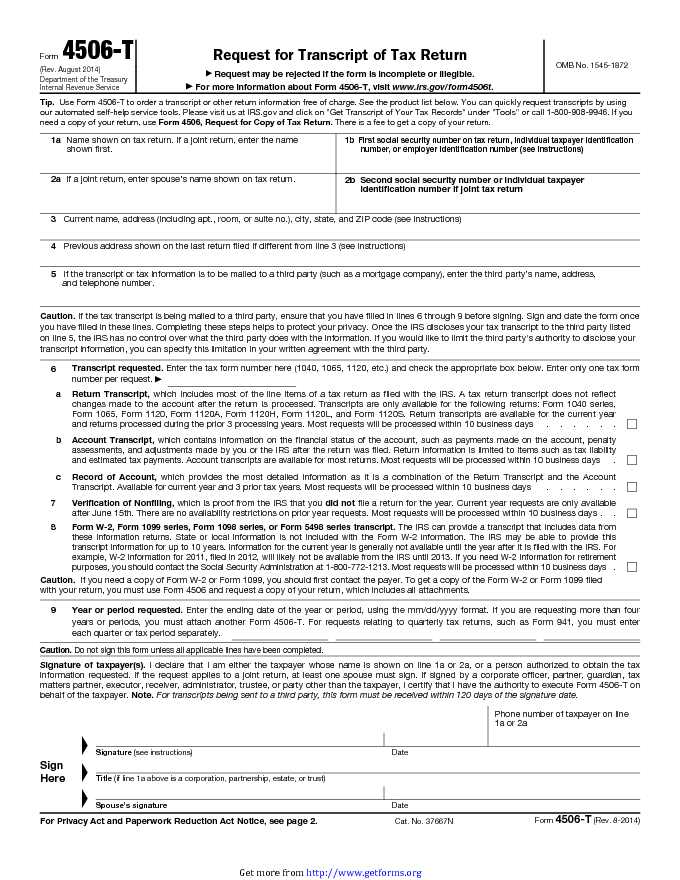 IRS Form 4506-t