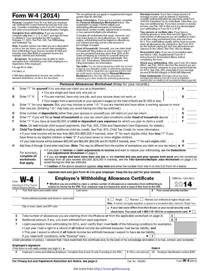 IRS 2014 Form W-4