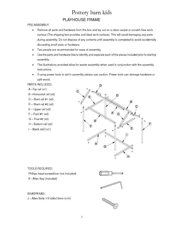 Pottery Barn Assembly Instruction Sample