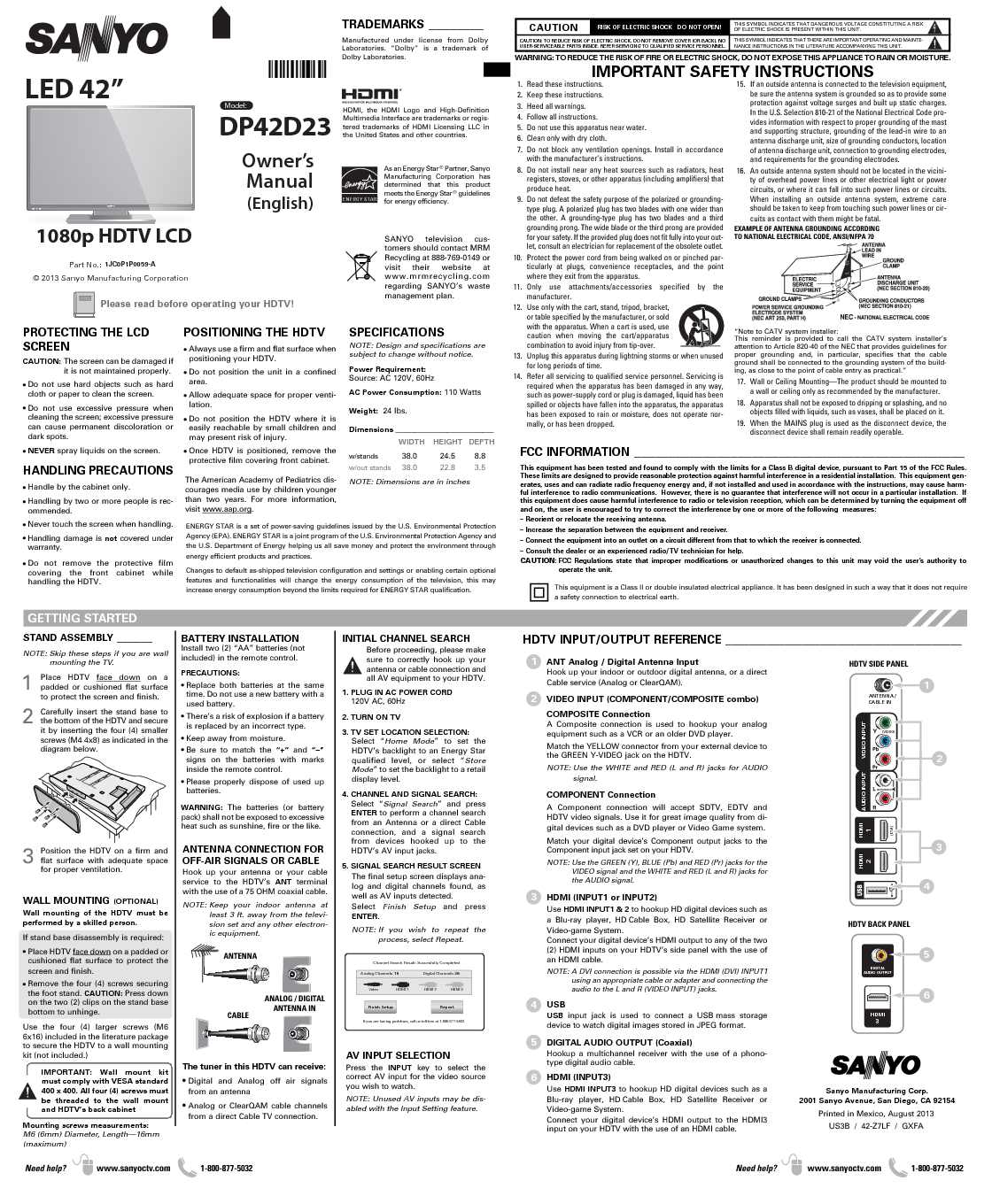 Sanyo Owners Manual Sample