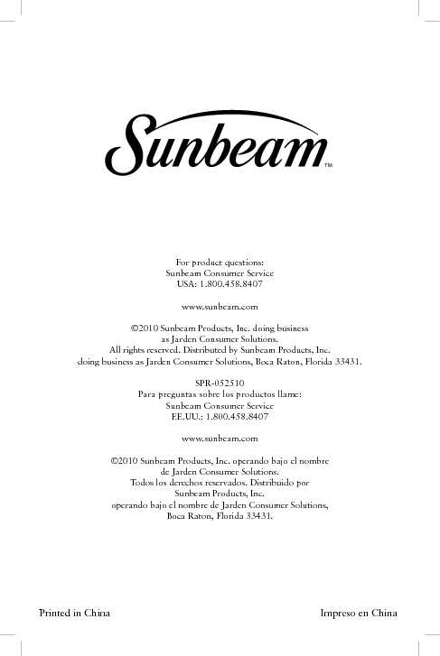 Sunbeam Owners Manual Sample