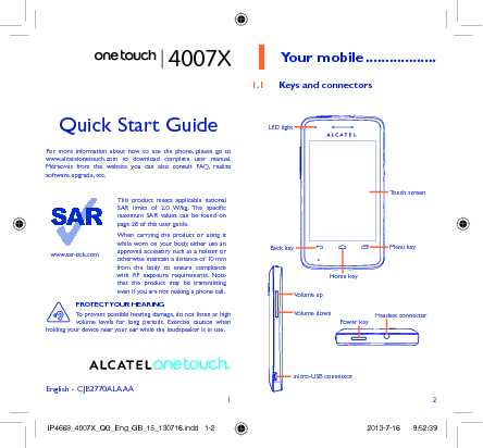 Alcatel OneTouch Quick Start Guide Sample