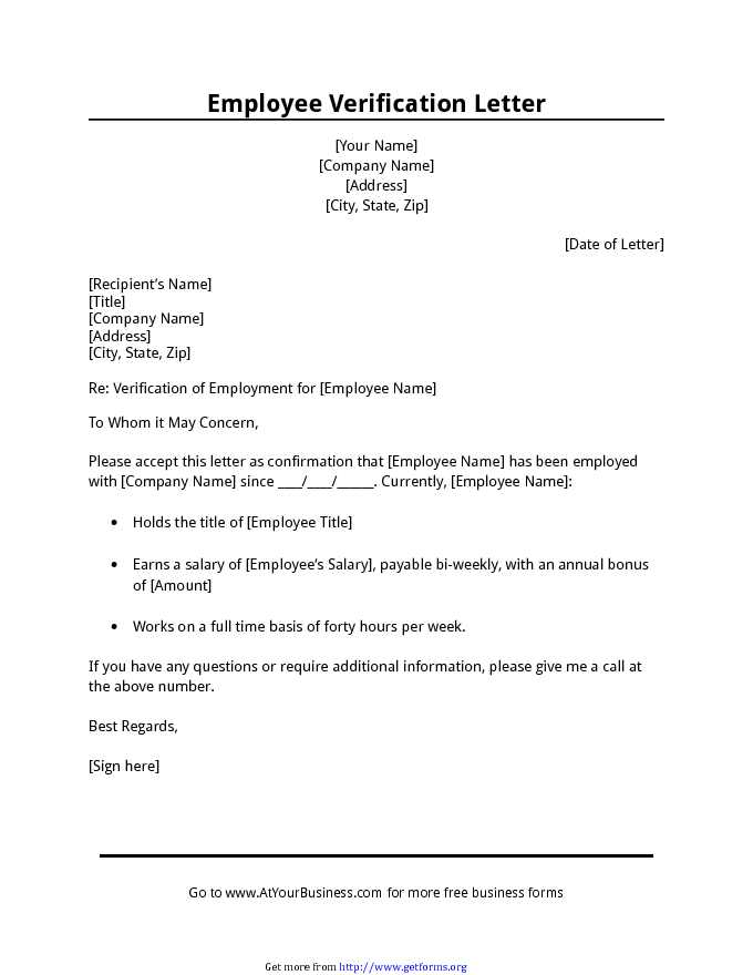Employment Verification Letter Template 1