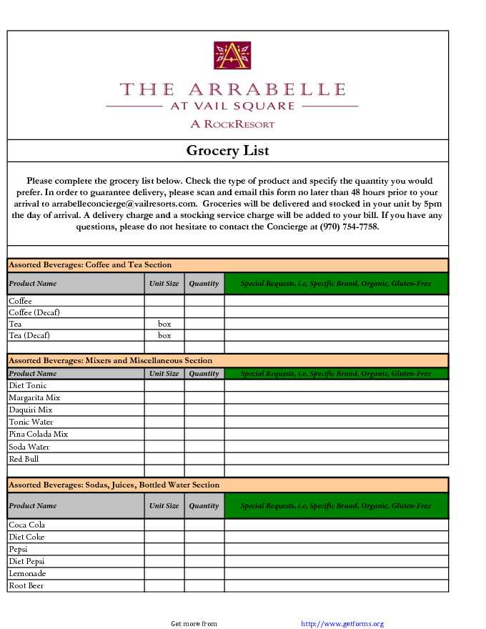 Excel Shopping List