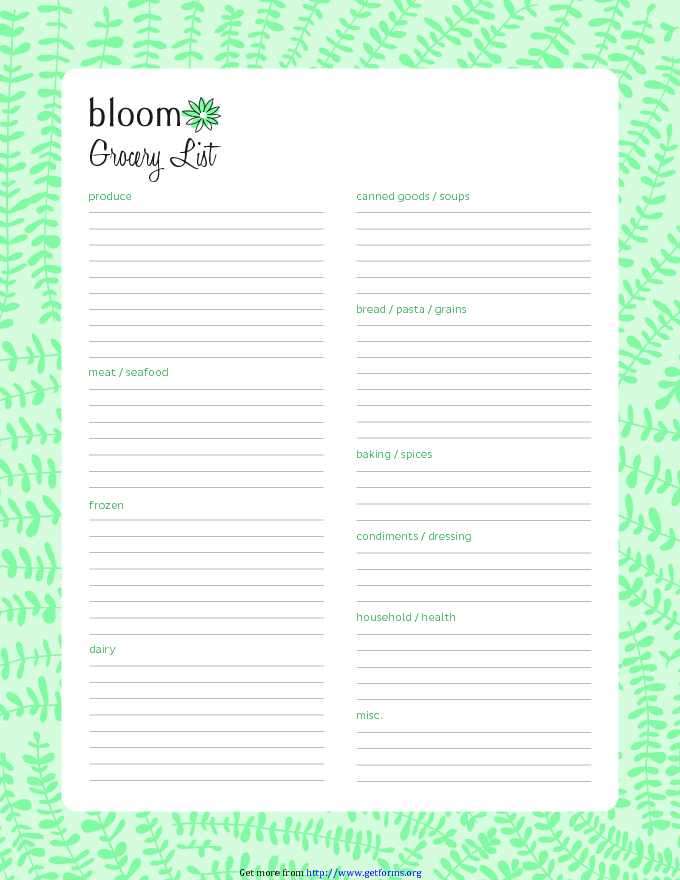 Grocery Checklist Template