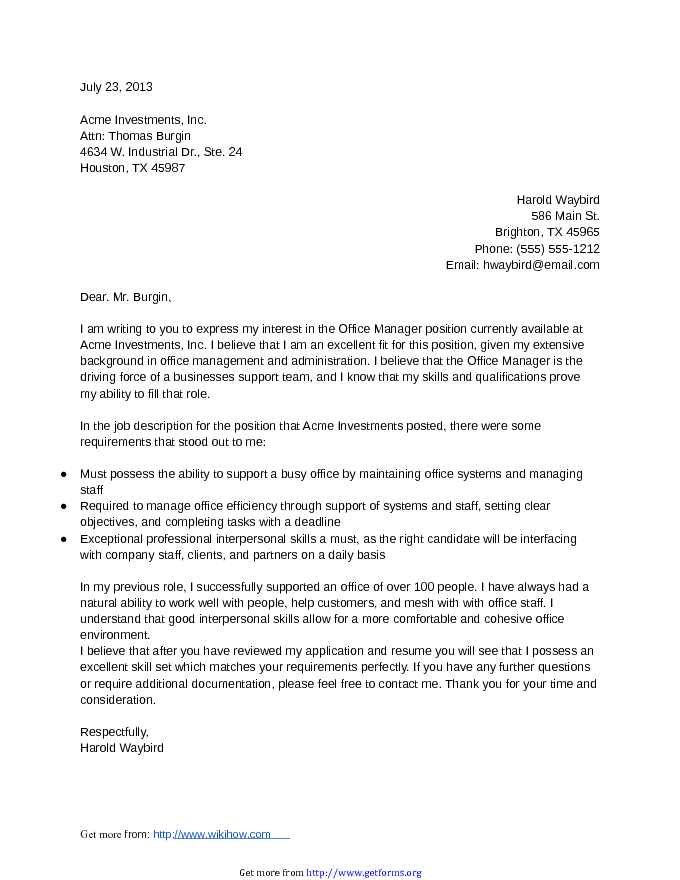 Sample Letter of Application