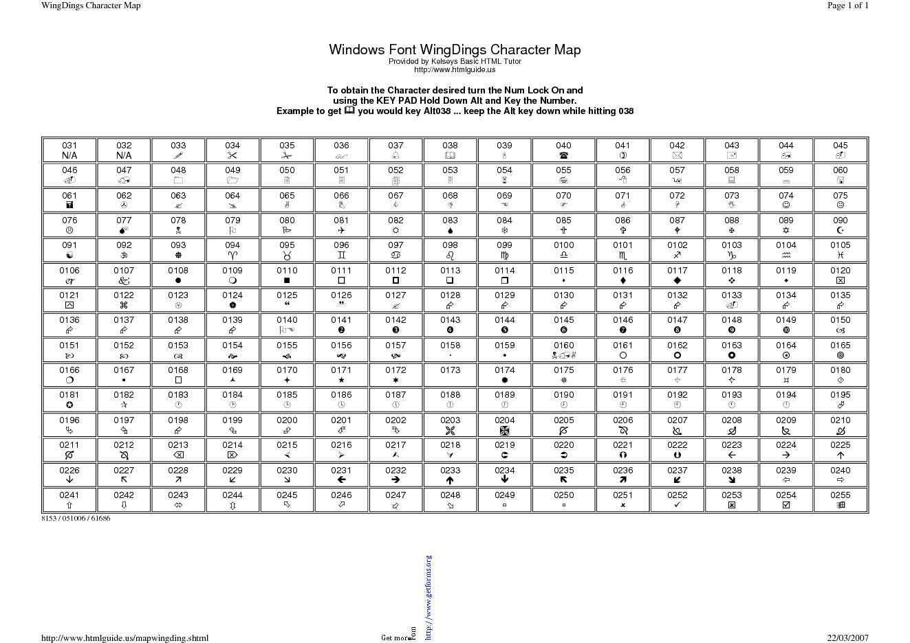 Windows Font Wingdings Character Map