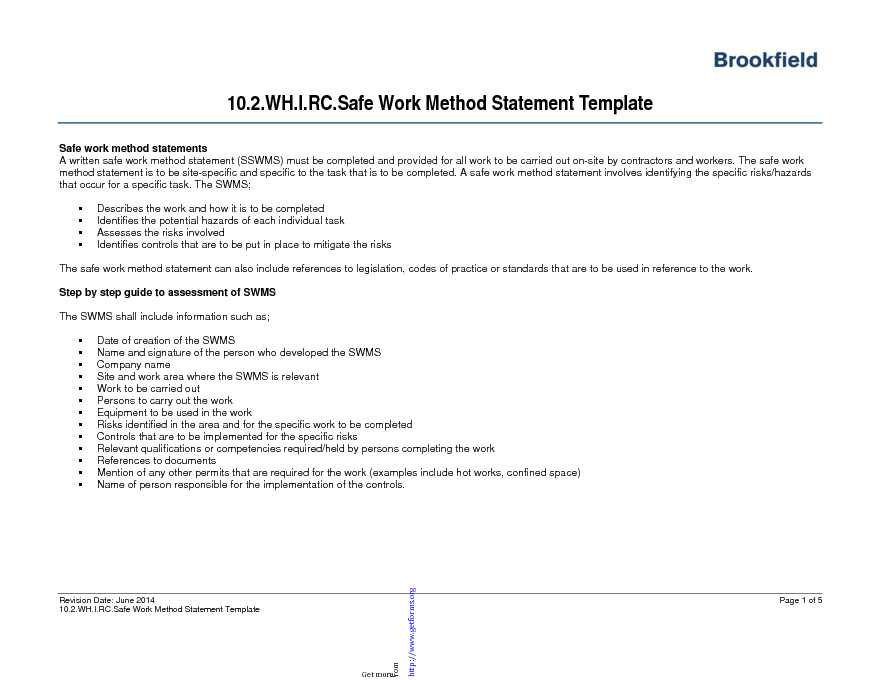 Safe Work Method Statement Template