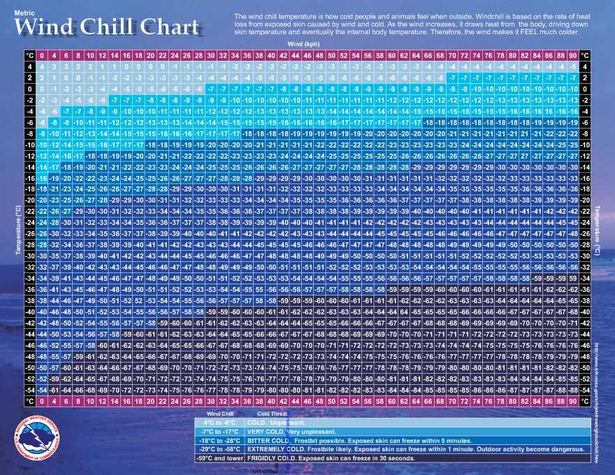 Metric Wind Chill Chart