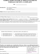Sample Template For An Appeals Letter To Formally Review A Complaint form