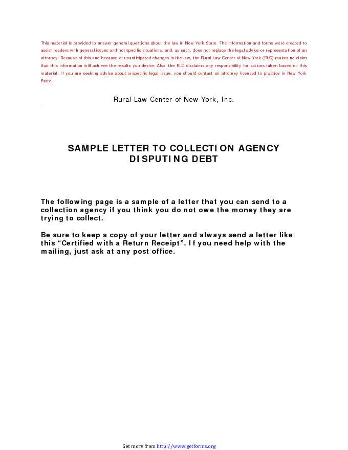 Sample Letter To Collection Agency Disputing Debt