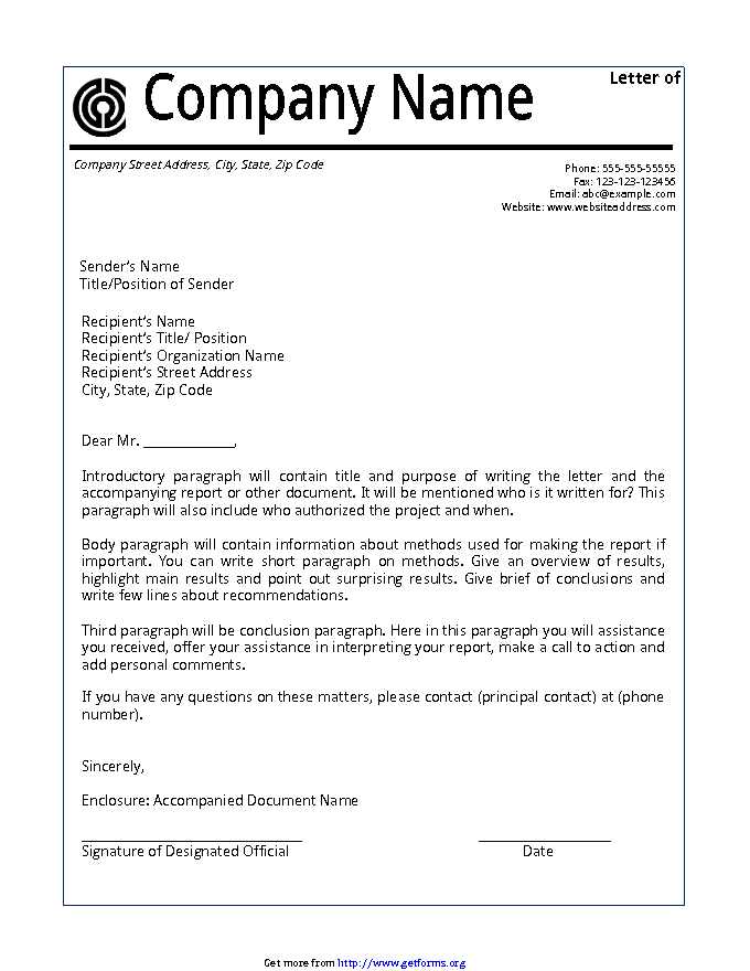 Letter of Transmittal Example 1