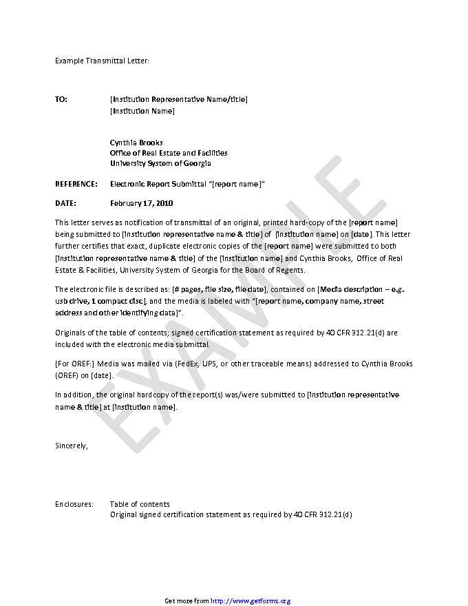 Letter of Transmittal Example 2