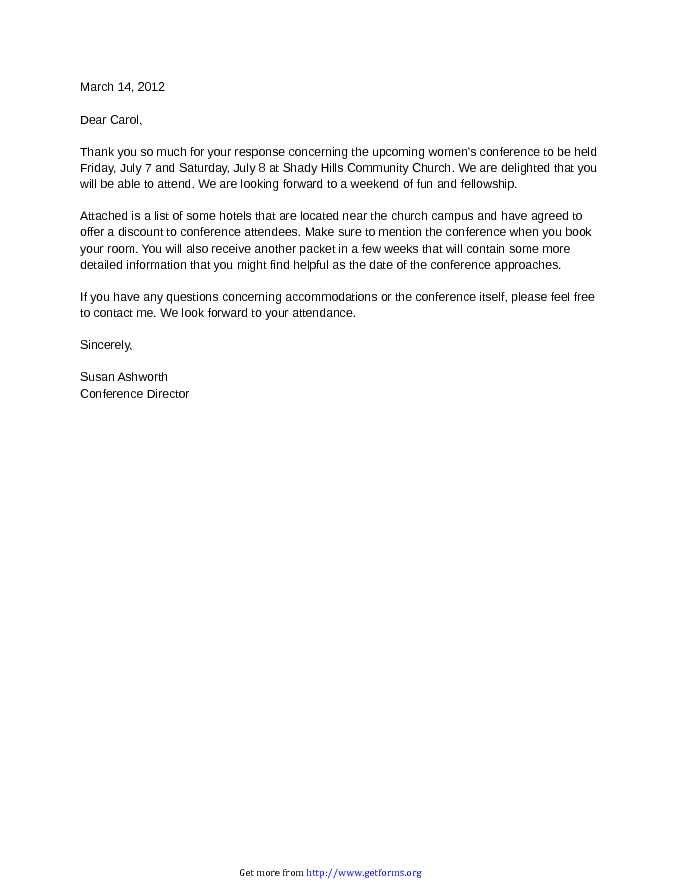 Sample Informal Confirmation Letter