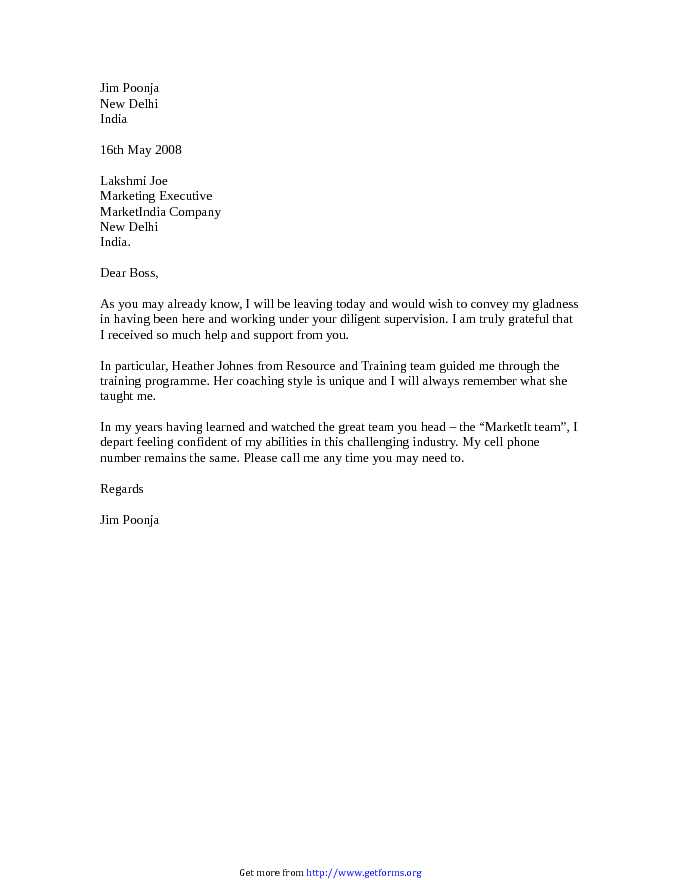 Sample Farewell Letter to Boss