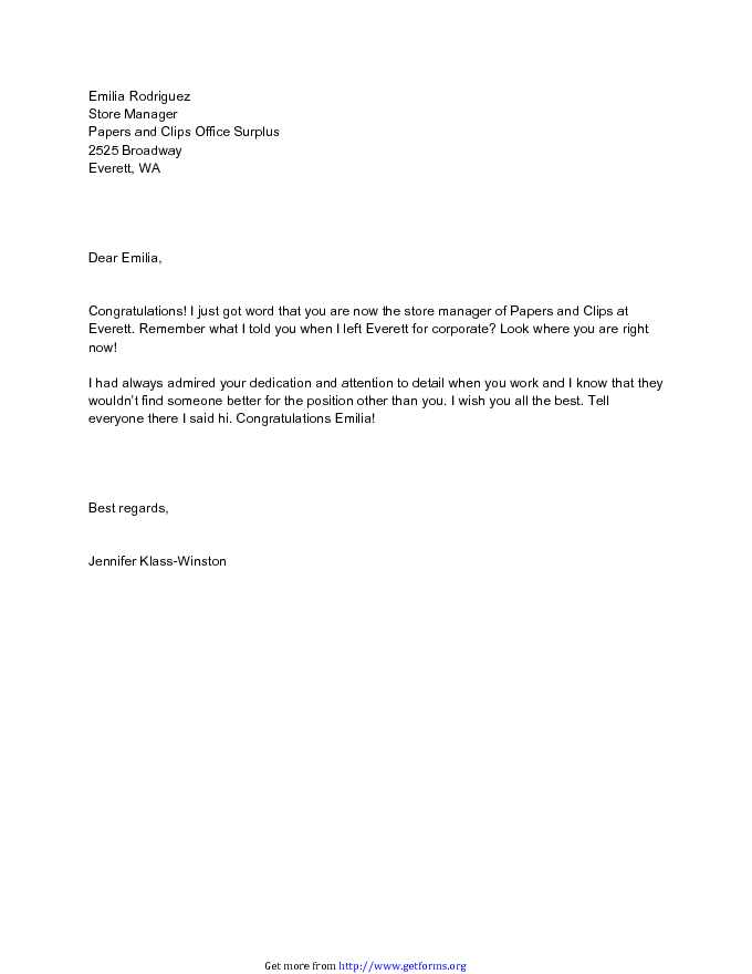 Sample Congratulatory Letter for job Promotion