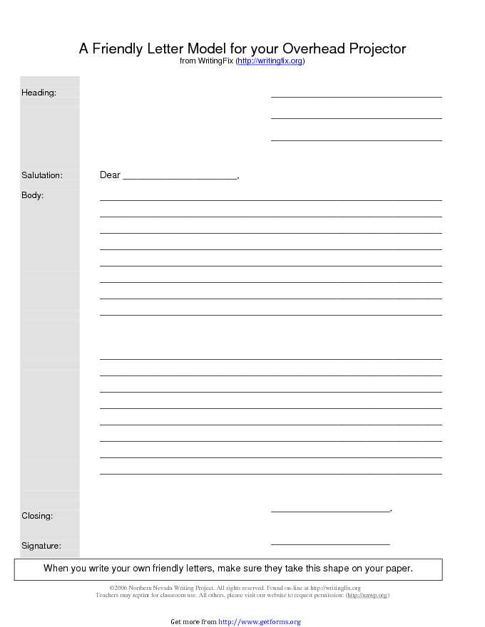 Friendly Letter Template 1