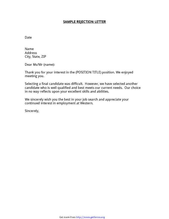 Sample Post Interview Rejection Letter