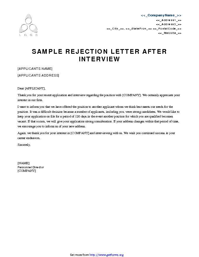 Sample Rejection Letter After Interview