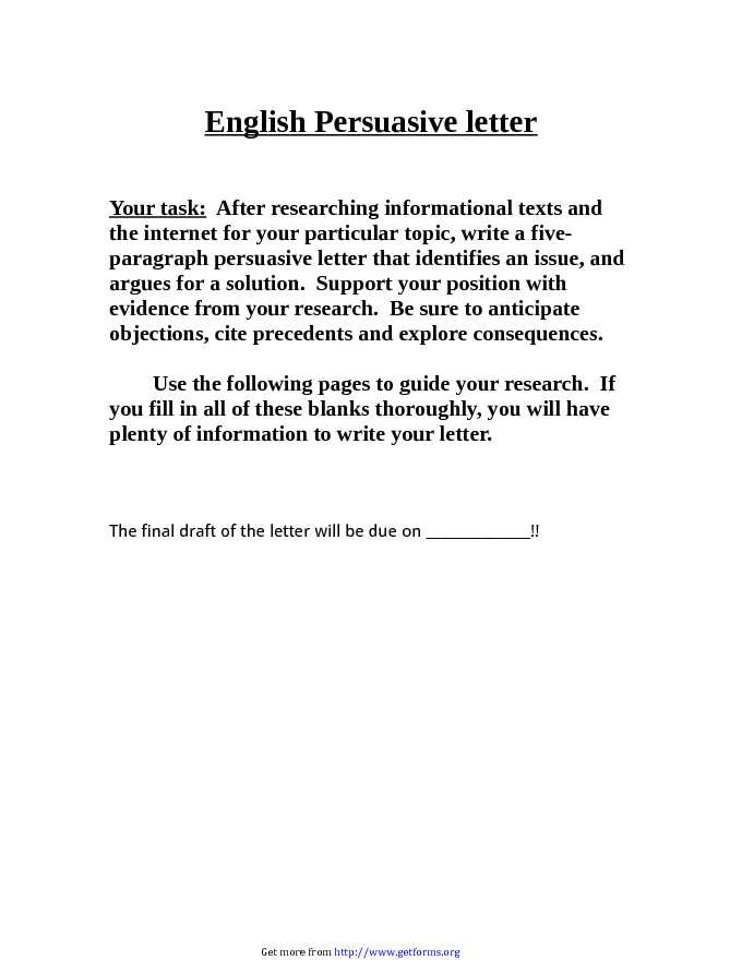 Persuasive Letter Prewriting