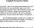 Persuasive Letter Prewriting form