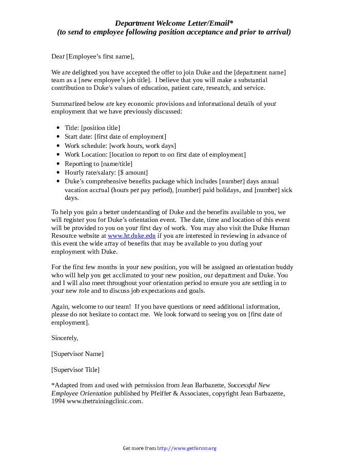 Department Welcome Letter