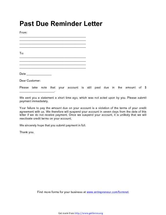 Past due Reminder Letter