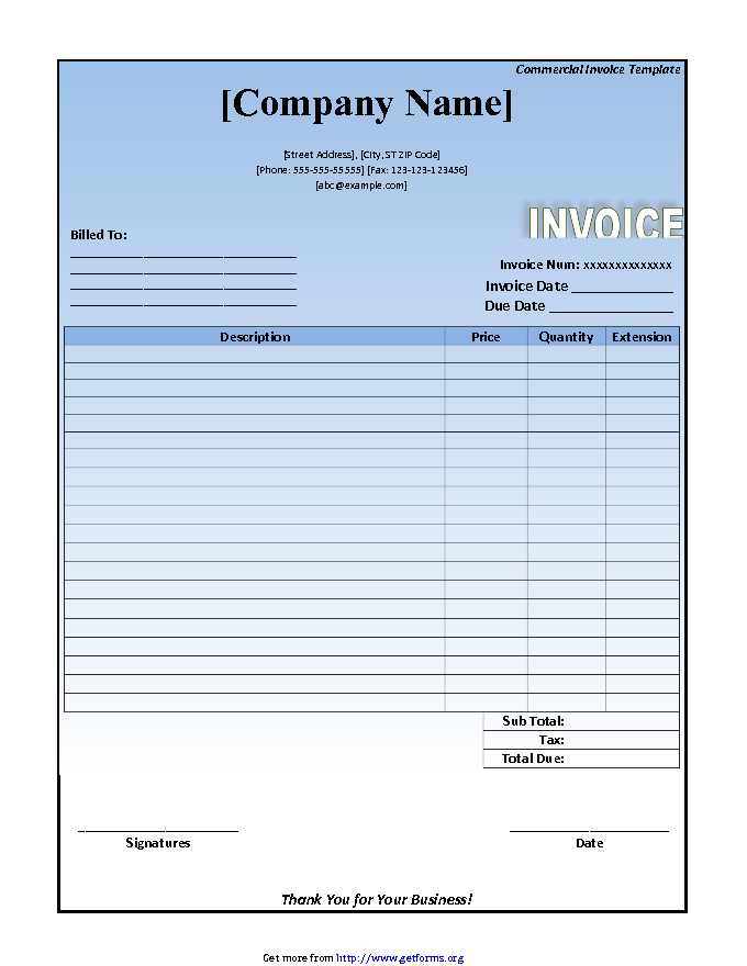 Commercial Invoice Template