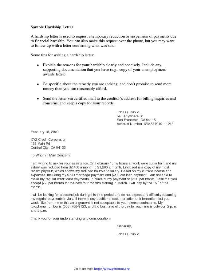 Sample Hardship Letter for Loan Modification