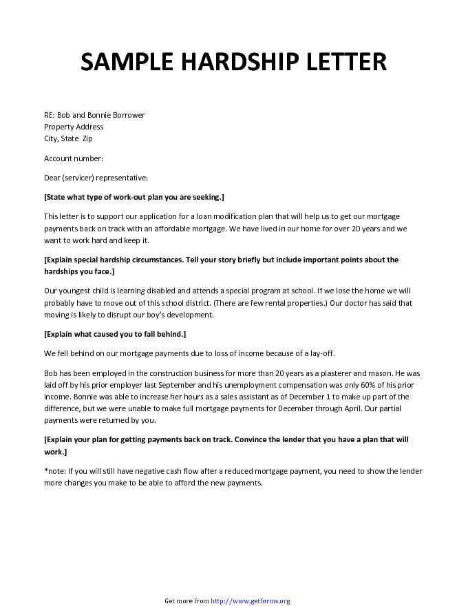 Sample Hardship Letter for Mortgage