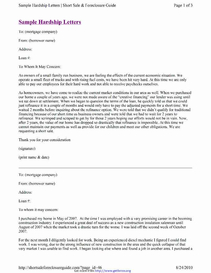 Sample Mortgage Hardship Letter