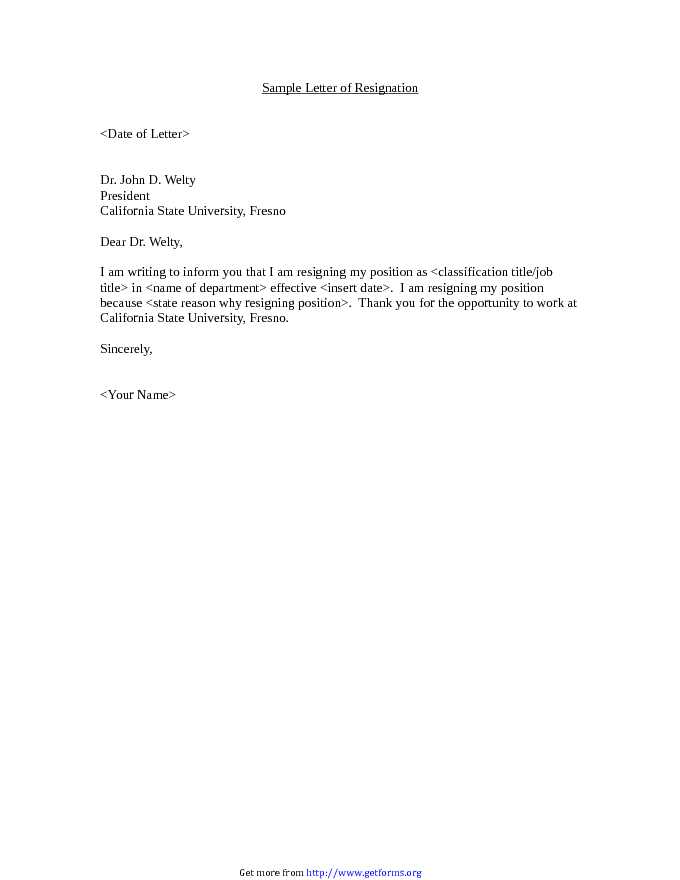 Sample Letter of Resignation 1