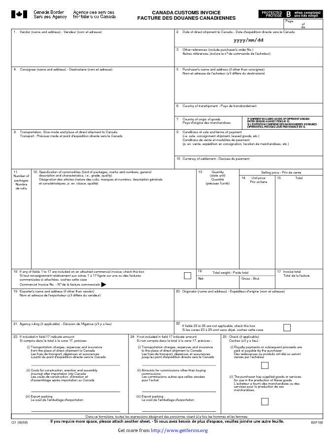 Canada Customs Invoice