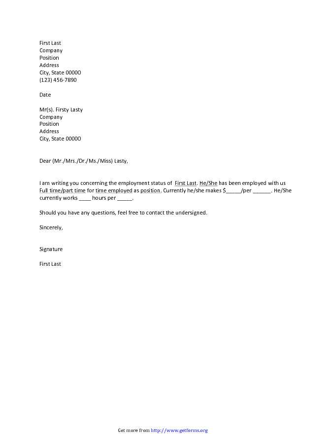 Sample Proof of Employment Letter