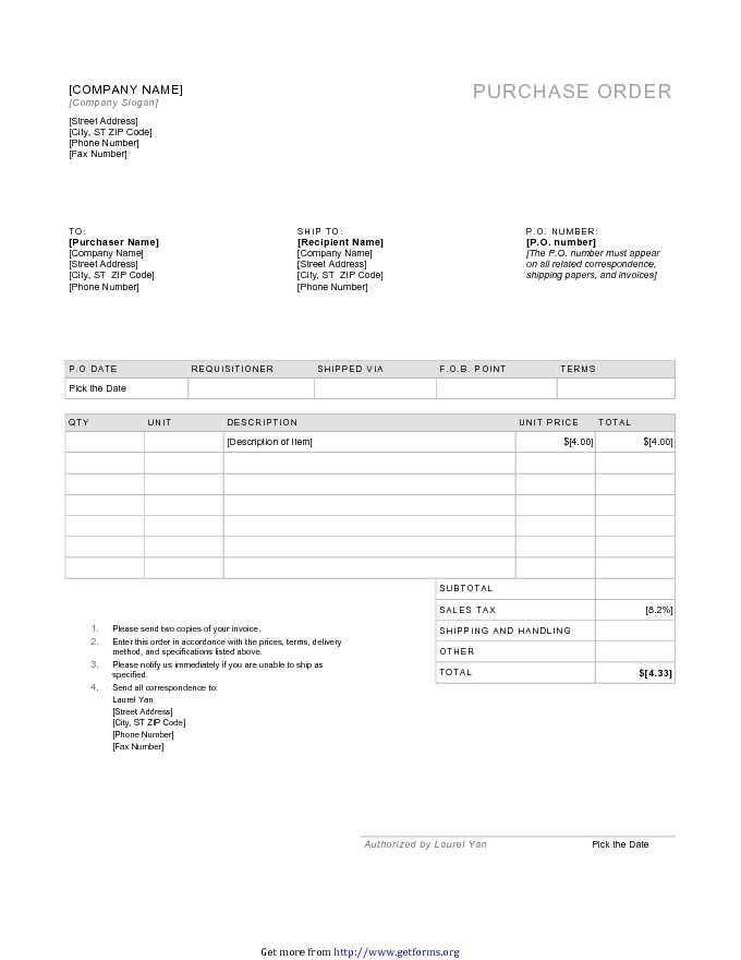 Purchase Order Format