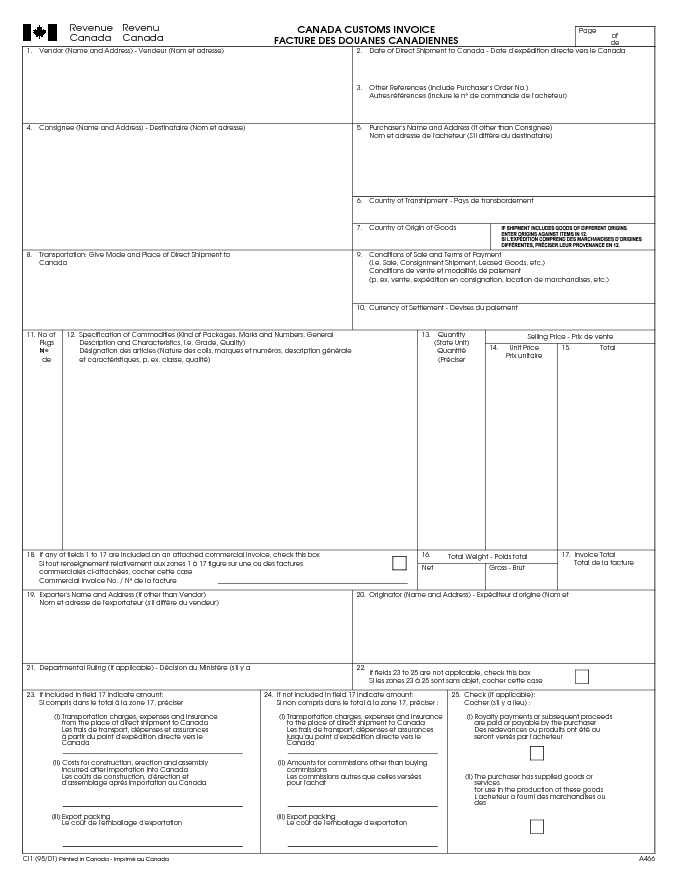 Canada Customs Invoice 1