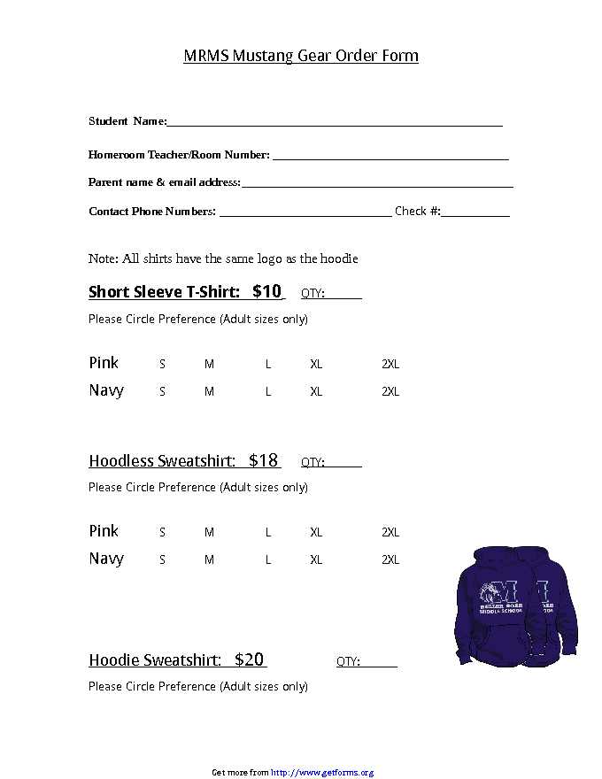 T-Shirt Order Form 1