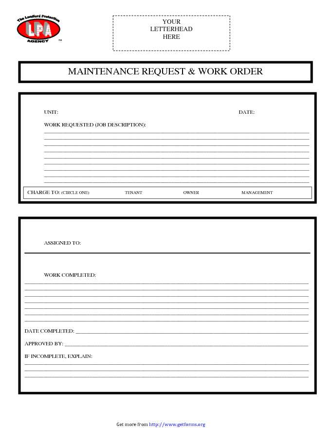 Maintenance Work Order Template Excel