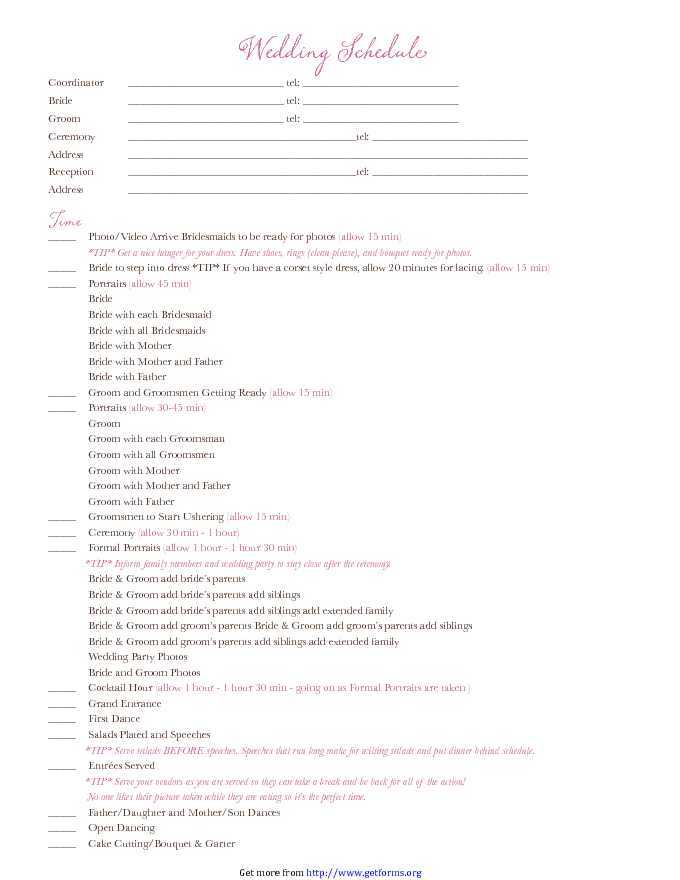 Traditional Wedding Day Timeline