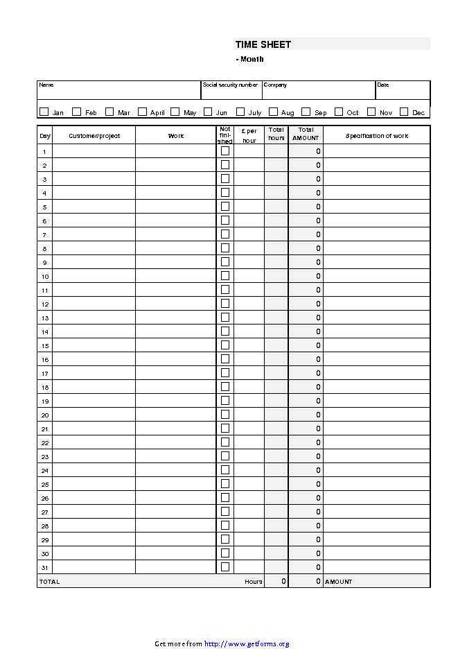 Monthly Timesheet Template